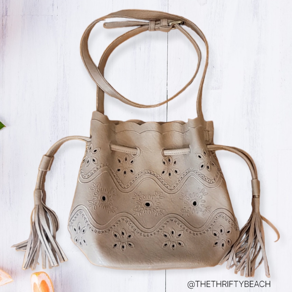 Boho Laser Cut Scalloped Bucket Bag